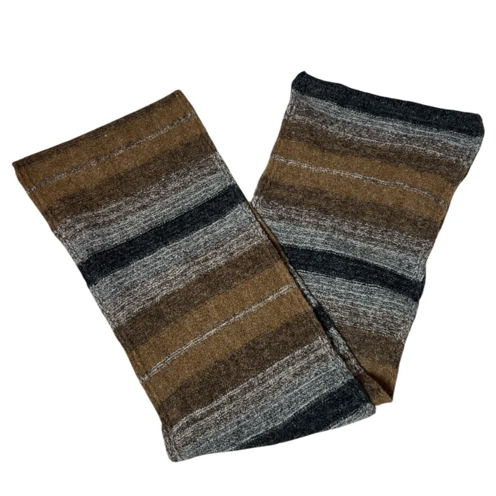 Peresteso Wool Blend Handwoven Italian Scarf Earth Tone Striped Cozy Wrap